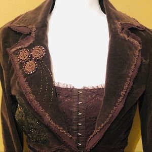 SILK 🤩 Sugarlips Brown Blazer with Purple Accents, Beaded, Corduroy ✨